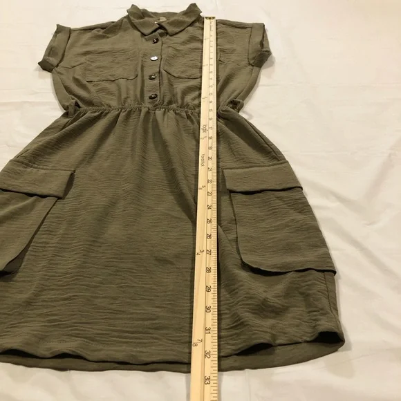 Monteau Short Sleeve Elastic Waist Pullover Collared Thyme Green Dress size XS - Picture 7 of 10